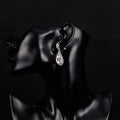 Black Silver Tone Teardrop Crystal Halo Crystal Metal Dangle Earrings view 3