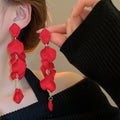 Chic Acrylic Rose Petal Tassel Drop Earrings With Silver Pins For Women view 4