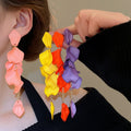 Chic Acrylic Rose Petal Tassel Drop Earrings With Silver Pins For Women view 2