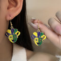 Bohemian Enamel Alloy Mardi Gras Carnival Comedy Tragedy Mask Jester Face Hook Drop Earrings view 2