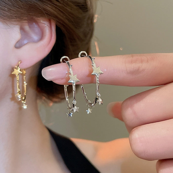Copper Star Spike Hoop Earrings With Silver Needle Posts Chic Geometric Statement Jewelry