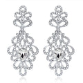 Silver Tone Crystal Scroll Drop Openwork Crystal Metal Dangle Earrings view 1