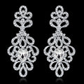 Silver Tone Crystal Scroll Drop Openwork Crystal Metal Dangle Earrings view 2