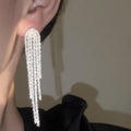 Copper Silver Tone Shimmer Tassel Drop Earrings Geometric Minimalist Luxury Style view 3