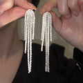 Copper Silver Tone Shimmer Tassel Drop Earrings Geometric Minimalist Luxury Style view 1