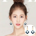 Cream Oval Link Blue Diamond and Yellow Round Drop Stud Earrings view 1