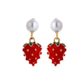 Cute Sweet Red Strawberry Alloy Pearl Clip On Stud Earrings For Girls Elegant Spring Summer Fashion Earrings view 5
