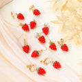 Cute Sweet Red Strawberry Alloy Pearl Clip On Stud Earrings For Girls Elegant Spring Summer Fashion Earrings view 4
