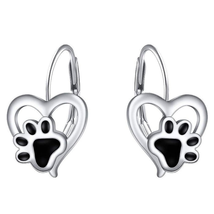 Creative Heart Cat Paw Enamel Earrings For Women, Cute Sweet Daily Matching Ear Jewelry