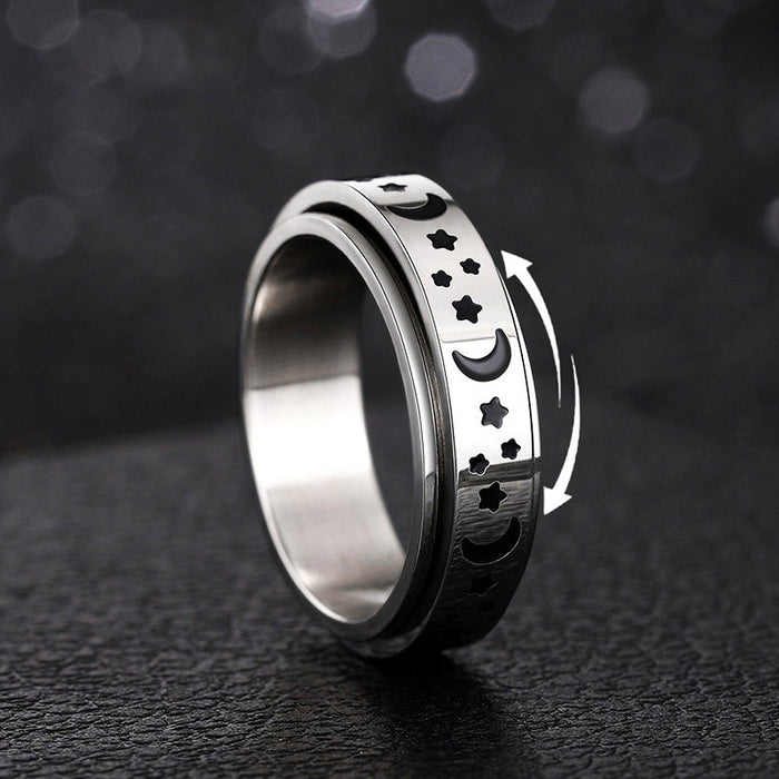Unisex Rotating Star And Moon Ring, Korean Fashion Finger Band For Men And Women Jewelry