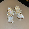 Chic Copper Pearl Seed Bead Flower Tassel Drop Earrings With Floral Silver Posts view 4
