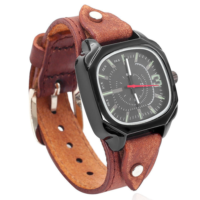 Vintage Square Genuine Leather Bracelet Watch Adjustable Quartz Couple Wristwatch