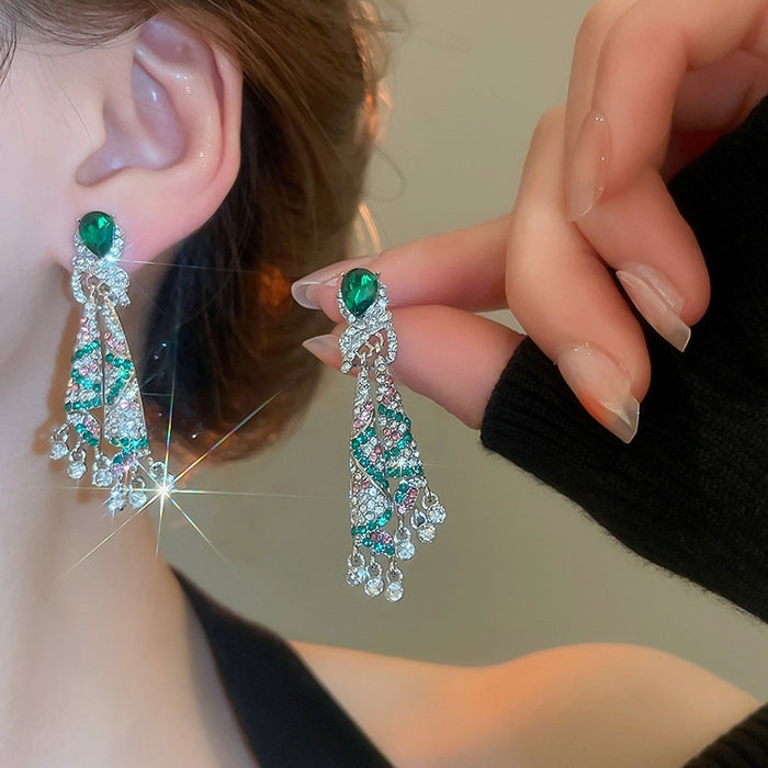 Chic Alloy Rhinestone Knot Teardrop Tassel Drop Earrings for Women