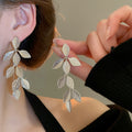 Copper Leaf Tassel Drop Earrings With Silver Tone Posts, Light Luxury Elegant Statement Style view 4