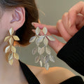 Copper Leaf Tassel Drop Earrings With Silver Tone Posts, Light Luxury Elegant Statement Style view 1