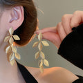 Copper Leaf Tassel Drop Earrings With Silver Tone Posts, Light Luxury Elegant Statement Style view 3