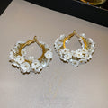 Sweet Style Faux Pearl Flower Cluster C-Shaped Hoop Earrings With Silver Pin Elegant Floral Jewelry view 2