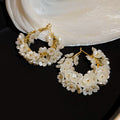 Sweet Style Faux Pearl Flower Cluster C-Shaped Hoop Earrings With Silver Pin Elegant Floral Jewelry view 4
