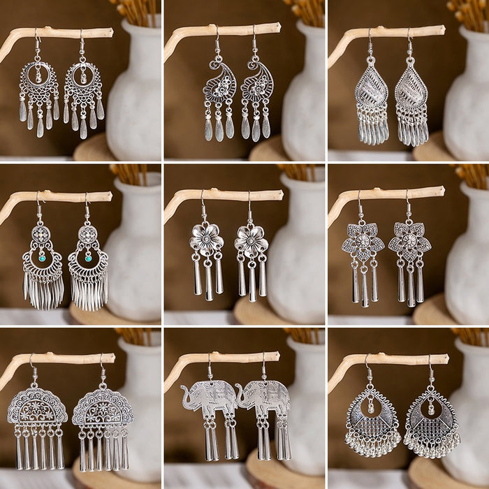 Vintage Ethnic Boho Tassel Drop Earrings For Women, Artistic Personality Bean Charm Jewelry