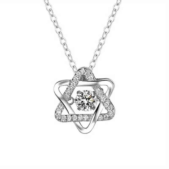 Six Pointed Star Zircon Pendant Necklace For Women, Niche Fashion Design Jewelry Accessory
