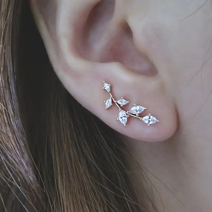 Wheat Ear Stud Earrings For Women, Zircon Inlaid Leaf Jewelry For Daily Accessories
