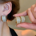 Light Luxury Copper Zircon C Shape Stud Earrings French Vintage Geometric Hoop Design view 2