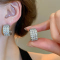 Light Luxury Copper Zircon C Shape Stud Earrings French Vintage Geometric Hoop Design view 4