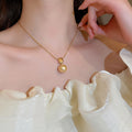 18K Gold Plated Champagne Faux Pearl Stud Earrings And Necklace Jewelry Set For Women view 3