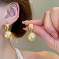 18K Gold Plated Champagne Faux Pearl Stud Earrings And Necklace Jewelry Set For Women view 2