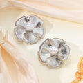 Elegant Silver Alloy 3D Flower Pearl Statement Stud Earrings For Women Fashion Metal Petal Earrings view 2