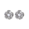 Elegant Silver Alloy 3D Flower Pearl Statement Stud Earrings For Women Fashion Metal Petal Earrings view 5