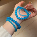 Blue Cat Eye Stone Beaded Bangle For Women Geometric Round New Chinese Luxury Style view 2