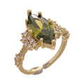 14K Gold Plated Oval Green Zircon Open Bangle Ring Luxury Geometric Vintage Jewelry view 5