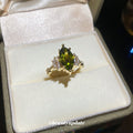 14K Gold Plated Oval Green Zircon Open Bangle Ring Luxury Geometric Vintage Jewelry view 2