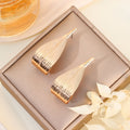 Elegant Luxury Alloy Textured Curled Leaf Drop Earrings For Women Minimalist Metal Statement Earrings view 4