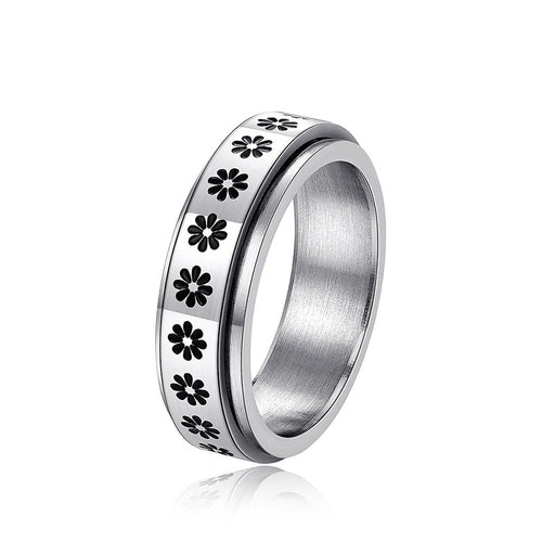 Unisex Rotating Flower Ring, Niche Fashion Adjustable Finger Band With Small Floral Design
