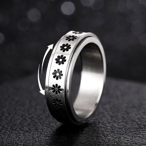 Unisex Rotating Flower Ring, Niche Fashion Adjustable Finger Band With Small Floral Design