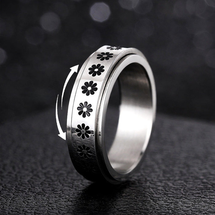 Unisex Rotating Flower Ring, Niche Fashion Adjustable Finger Band With Small Floral Design