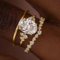 Three Piece Stacking Ring Set With Geometric Zircon Design, Light Luxury Fashion Jewelry view 1