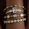 Korean European Geometric Zircon Ring Set For Women, Four Piece Delicate Light Luxury Jewelry view 1