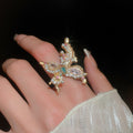 Rhinestone Butterfly Teardrop Pearl Ring For Women view 2
