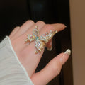 Rhinestone Butterfly Teardrop Pearl Ring For Women view 4