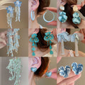 Alloy Mint Green Gauze Flower Tassel Drop Earrings Forest Style Statement Ear Jewelry view 2
