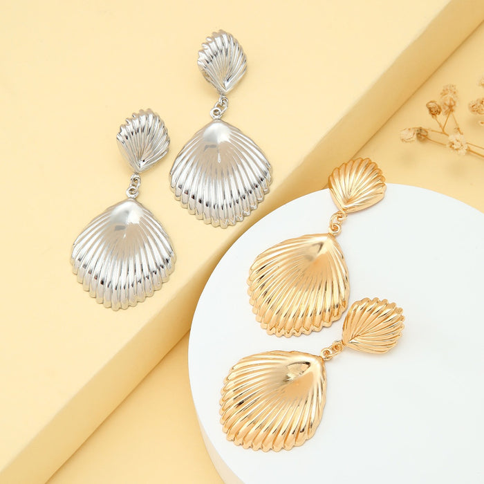 Elegant Textured Alloy Seashell Drop Dangle Earrings For Women Luxury Metal Shell Statement Earrings