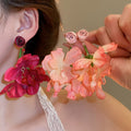 Forest Style Fabric Crystal Flower Tassel Drop Earrings With Silver Needle Posts view 1