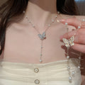 Gold Plated Zircon Butterfly Faux Pearl Tassel Choker Necklace For Women view 1