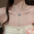 Gold Plated Zircon Butterfly Faux Pearl Tassel Choker Necklace For Women view 3