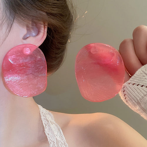 Chic Oval Resin Geometric Stud Earrings With Silver Pins, Minimalist Statement Ear Jewelry For Women