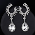 Silver Tone Crystal Crescent Leaf Crystal Metal Dangle Earrings view 5