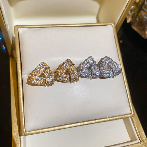 Light Luxury Copper Zircon Cross Triangle Stud Earrings For Women Geometric Fashion Jewelry